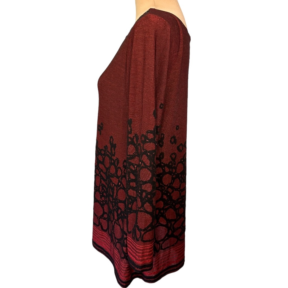 Max & Rina Dark Red Abstract Print Tunic, Size M - Picture 2 of 6